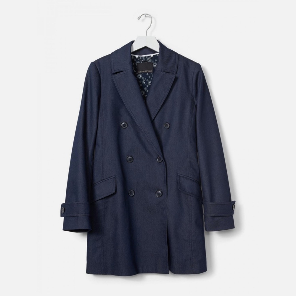 Banana Republic Women’s Dark Denim Blue Double-Breasted Coat Jacket l Medium